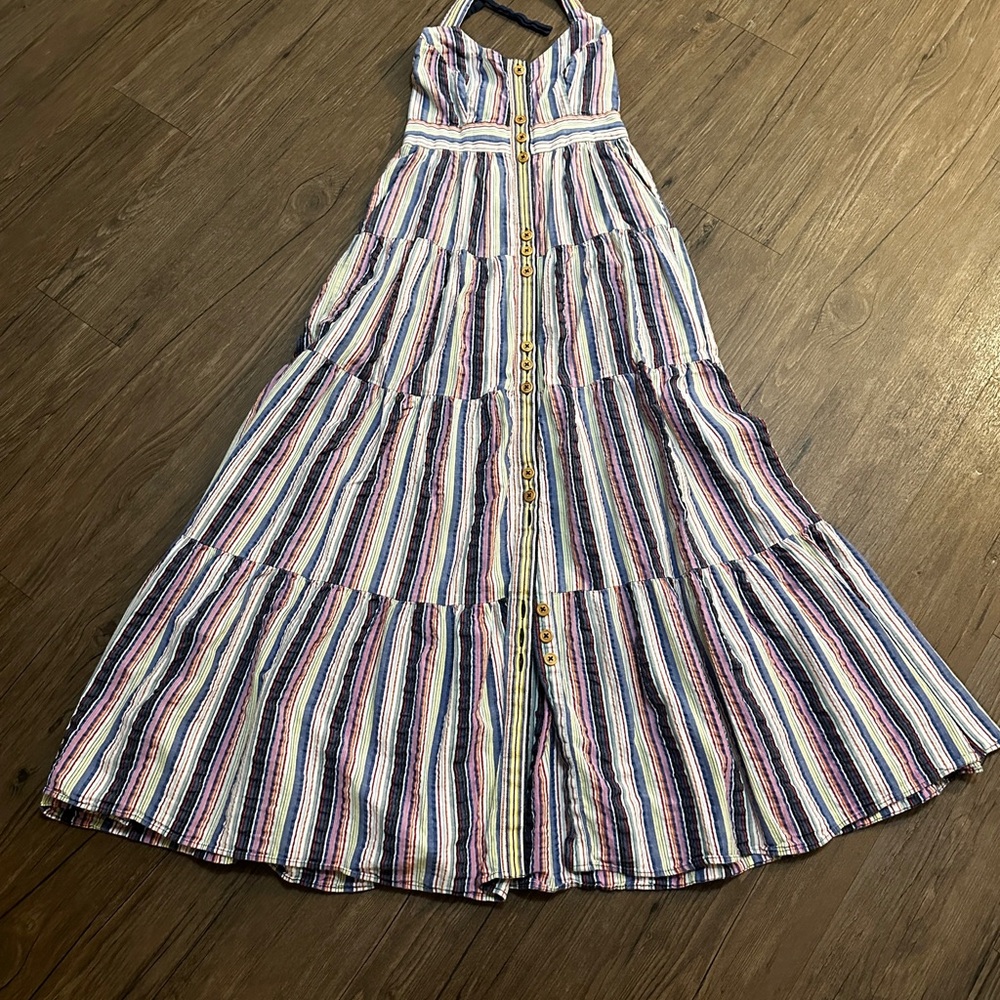 Anthropology Maeve Striped Maxi Dress with Zipper